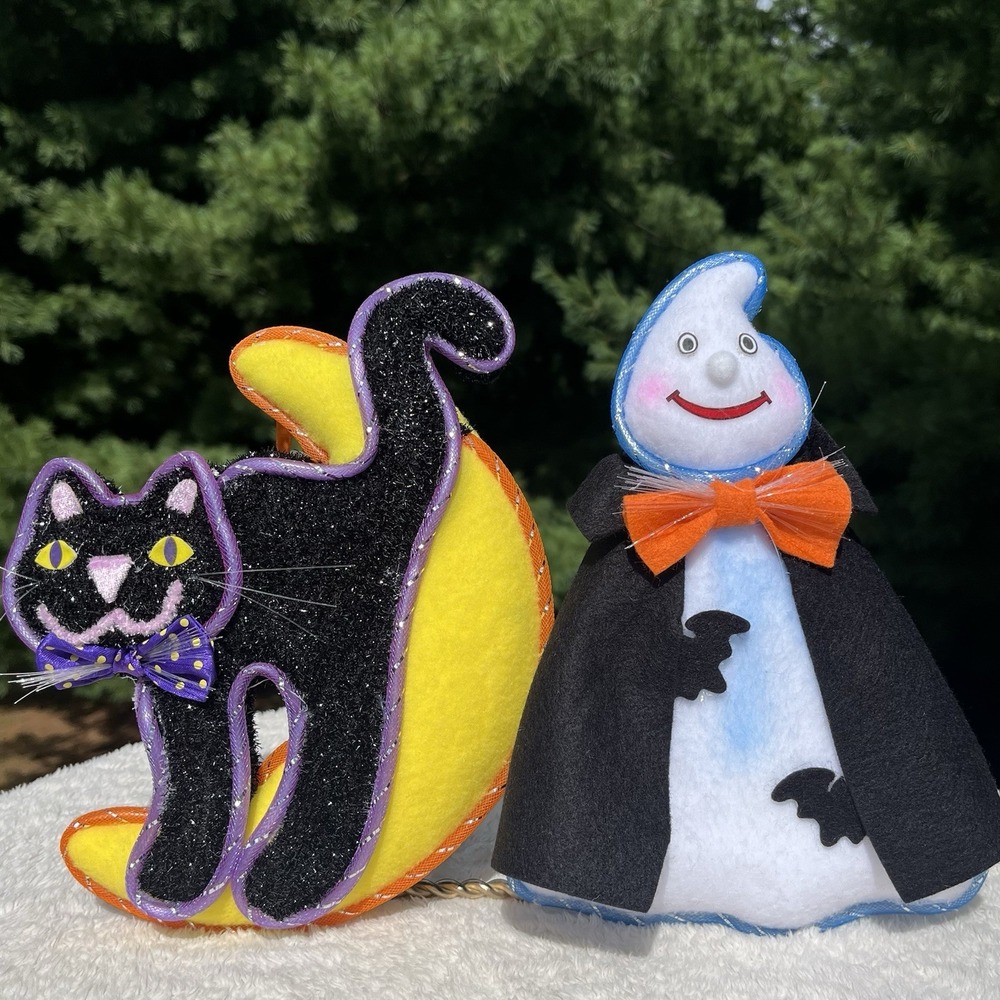 Vintage Avon Halloween Glowing Fiber Optic Black Cat Ghost Original Boxes 2004